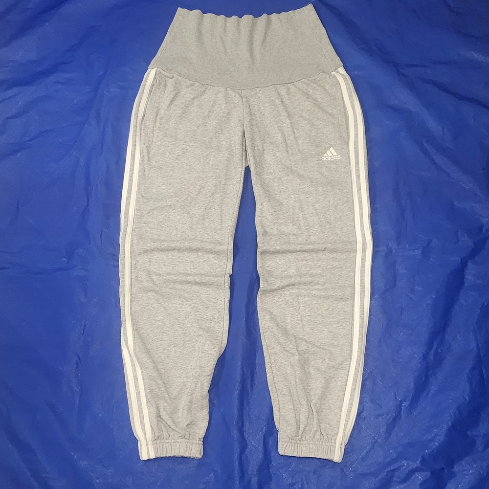 adidas Gray maternity Track Jogger sweats with White Stripes